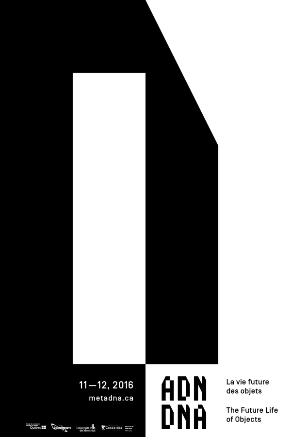 Graphical composition for the letter D in black. The letter D is built using modular blocks, and is used as a graphical grid to place information. 