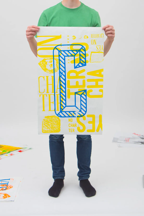 Person holding a poster for scale. Poster measures from the knees to the upper chest.