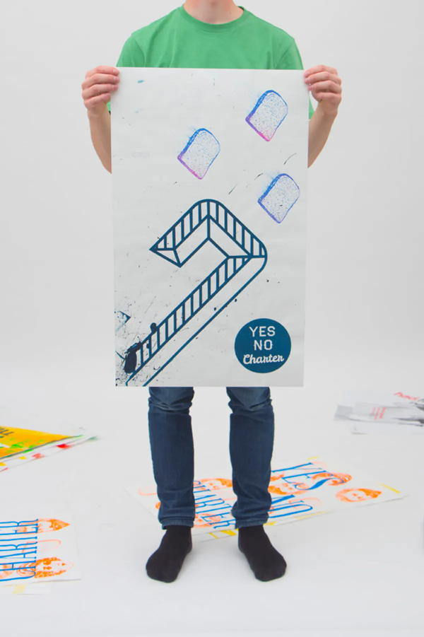 Person holding a poster for scale. Poster measures from the knees to the upper chest.