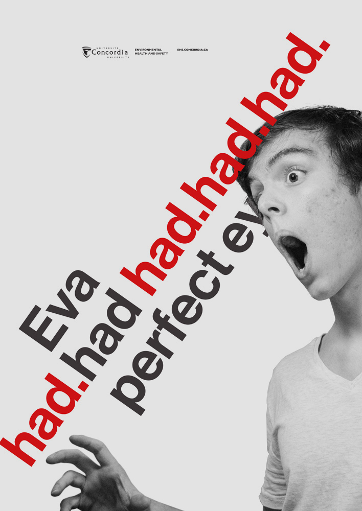 Eva semble surpris par quelque chose. Le slogan de l'affiche s'incline en direction d'Eva