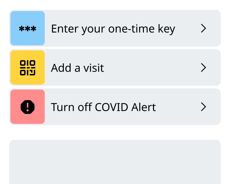 Trois options de navigation. Chaque option possède une icone, une couleur et un libellé différent