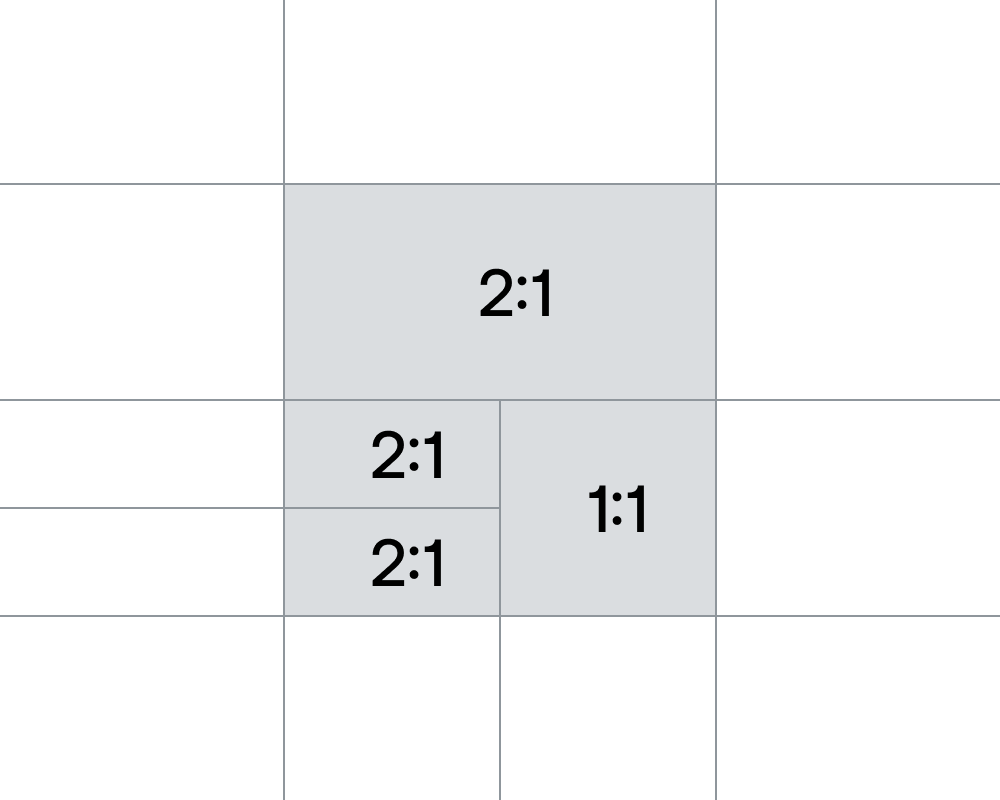 Grille de conception de logo montrant les ratios des logos. Les logos ont un ratio de 2 pour 1 ou 1 pour 1.
