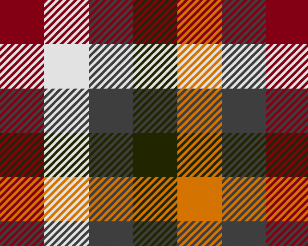 Motif tartan en carreaux. Les couleurs dominantes sont le rouge, blanc, brun et jaune.