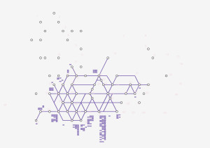 Des points sont disposés sur un fond clair. Certains points sont reliés par des traits de couleur mauve, formant un réseau partiel entre certains points.