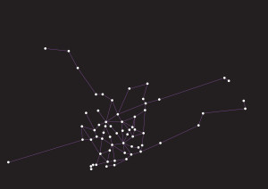 Un réseau simplifié dessiné en mauve sur fond foncé.