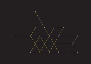 Plusieurs points sur un fond foncé sont connectés par des traits jaunes. Le réseau forme une série de formes triangulaires.